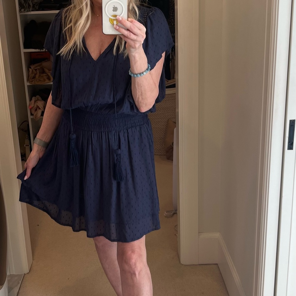 Letarte Blue Sundress with V-Neck and Flutter Sleeves with tassel ties.